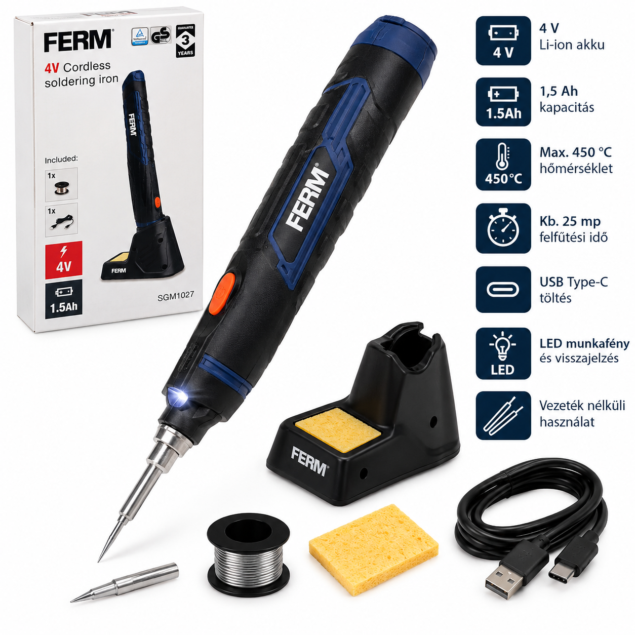 FERM SGM1027 4 V akkus forrasztópáka – 2. kép