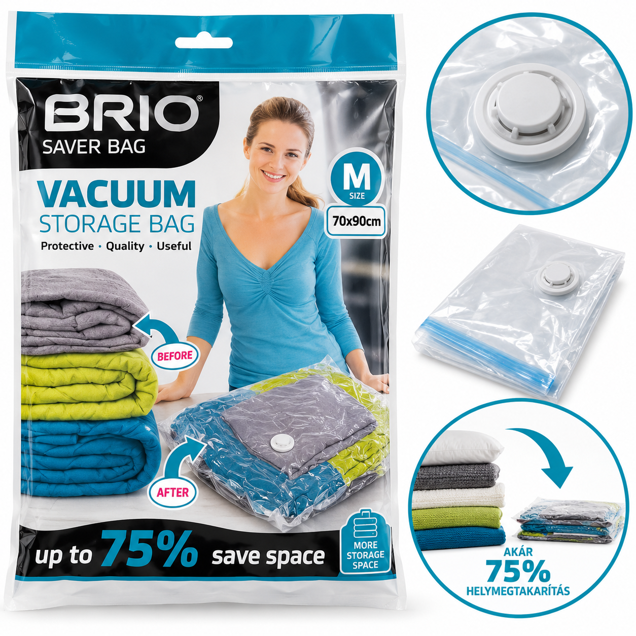 BRIO Saver Bag vákuumos tárolózsák M – 70 × 90 cm – praktikus otthoni megoldás
