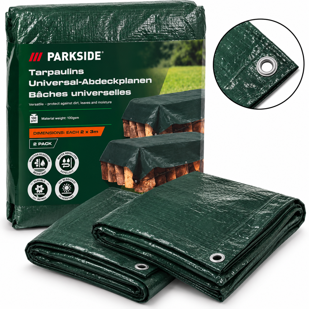 PARKSIDE univerzális takaróponyva 2 × 3 m – 2 db, 100 g/m² – praktikus otthoni megoldás